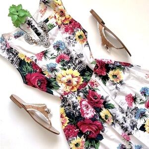 Anthropologie Amelia Floral Toile Sleeveless Fit and Flare Midi Dress Size 6
